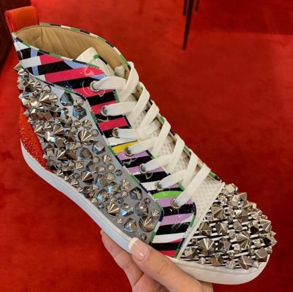 stripes patent leather mix studs high red bottom sneakers shoes for women,men perfect casual walking luxury dress wedding party, Black
stripes patent leather mix studs high red bottom sneakers shoes for women,men perfect casual walking luxury dress wedding party, Black