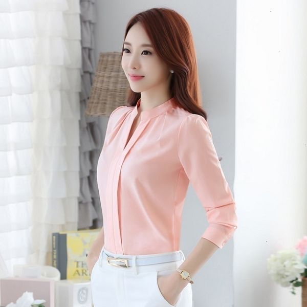 women fashion full sleeve casual chiffon formal blouse stand collar v neck work wear solid color white office shirts
women fashion full sleeve casual chiffon formal blouse stand collar v neck work wear solid color white office shirts