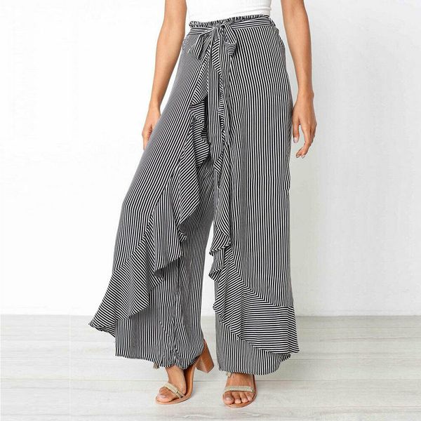 women's striped palazzo ruffles straps pants long loose high waist wide leg loose baggy harem trousers ladies plus size, Black;white
women's striped palazzo ruffles straps pants long loose high waist wide leg loose baggy harem trousers ladies plus size, Black;white