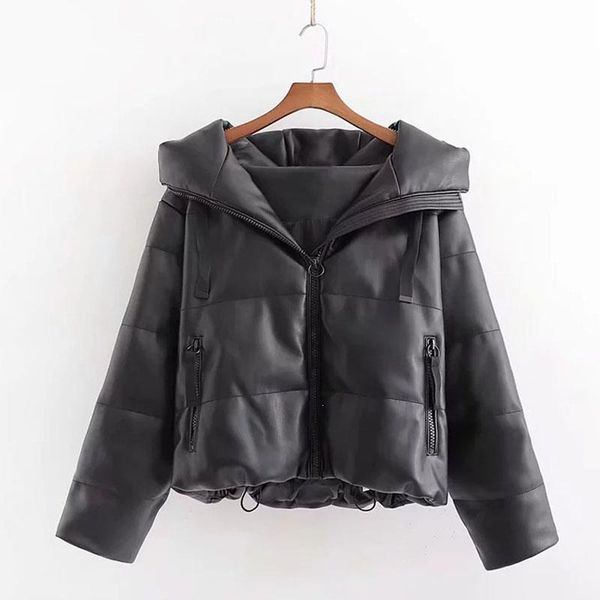 women's down & parkas pu leather women fashion hooded faux coats solid elegant zipper cotton jackets female ladies, Black
women's down & parkas pu leather women fashion hooded faux coats solid elegant zipper cotton jackets female ladies, Black