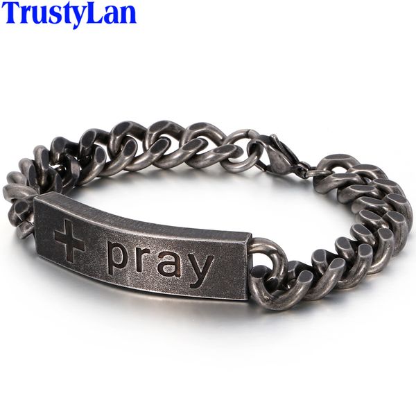 men's cross bracelet stainless steel pray religious jewelry accessories vintage 11mm thick chain armband friendship bracelets, Black
men's cross bracelet stainless steel pray religious jewelry accessories vintage 11mm thick chain armband friendship bracelets, Black