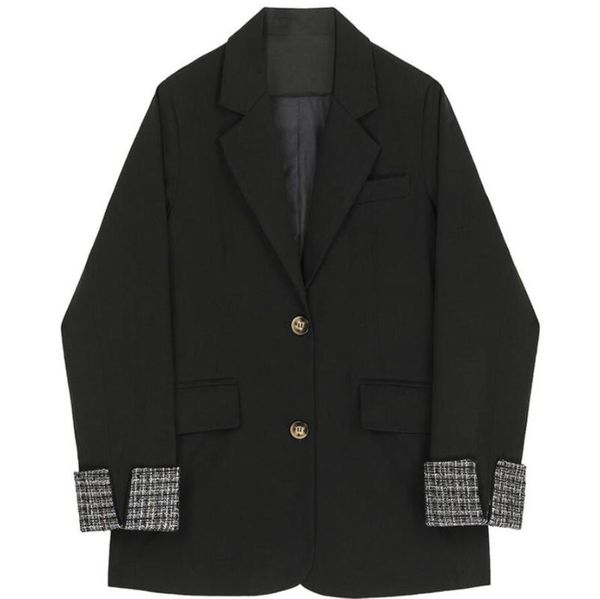 black plaid split joint blazer women 2020 spring autumn new lapel long sleeve loose fit suit coat r822, White;black
black plaid split joint blazer women 2020 spring autumn new lapel long sleeve loose fit suit coat r822, White;black