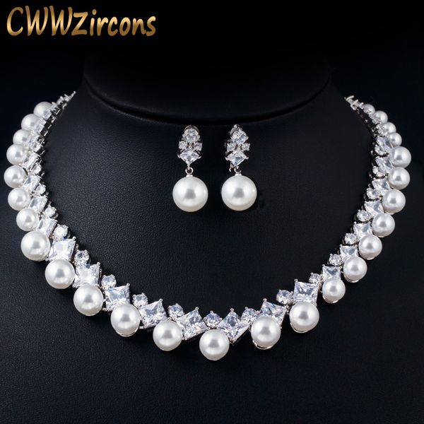 cwwzircons gorgeous cubic zirconia stone big pearl choker necklace earrings set for women wedding bridal costume jewelry t306, Slivery;golden
cwwzircons gorgeous cubic zirconia stone big pearl choker necklace earrings set for women wedding bridal costume jewelry t306, Slivery;golden
