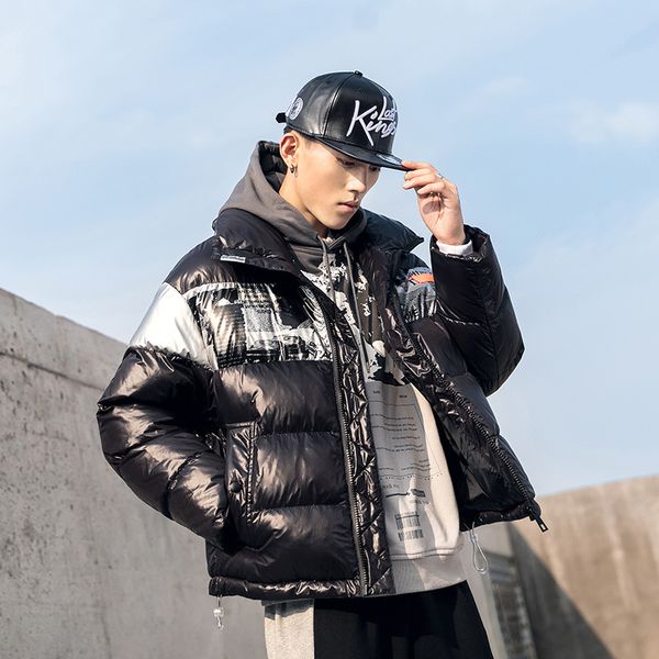 men's parkas outerwear coats winter thicken cotton down padded garments male slipped shoulder letters printing students loose trend fas, Black
men's parkas outerwear coats winter thicken cotton down padded garments male slipped shoulder letters printing students loose trend fas, Black