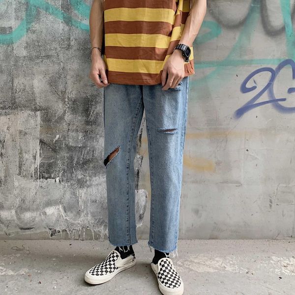 2019 korean style summer men's holes stretch slim fit classic skinny jeans men blue ripped casual pants biker denim trousers
2019 korean style summer men's holes stretch slim fit classic skinny jeans men blue ripped casual pants biker denim trousers