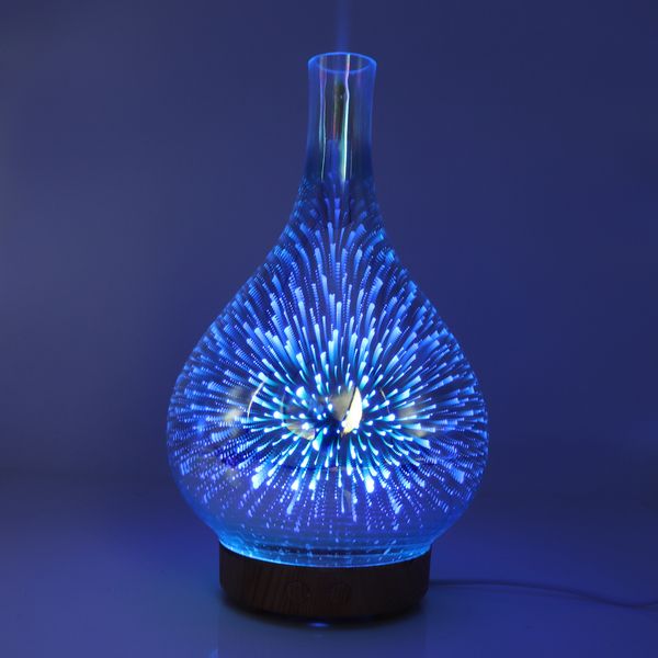 Ultrasonic Aromatherapy Mist Diffuser with Starry Sky Firework Vase Shape 3D Effective Glass Cover Essential Oil Diffuser