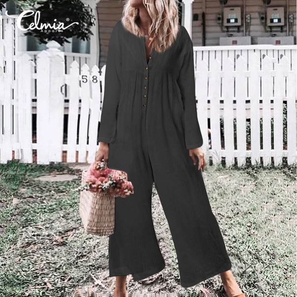 5xl celmia vintage jumpsuits women long rompers autumn casual solid buttons playsuits long sleeve loose wide leg pants overalls, Black;white
5xl celmia vintage jumpsuits women long rompers autumn casual solid buttons playsuits long sleeve loose wide leg pants overalls, Black;white