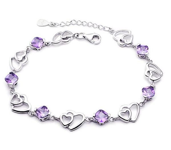 double heart sweety bracelet for women s925 sterling silver plated purple crystal charm link bracelets with cz diamond stone, Golden;silver
double heart sweety bracelet for women s925 sterling silver plated purple crystal charm link bracelets with cz diamond stone, Golden;silver