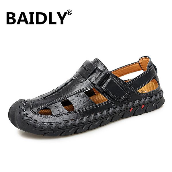 men casual sandals genuine leather summer sandals cool fashion men's beach portective toe cap men big size, Black
men casual sandals genuine leather summer sandals cool fashion men's beach portective toe cap men big size, Black