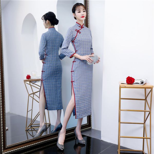 new elegent women republic girl cotton and linen bracelet sleeve oblique placket dresses plaid retro art plaid cheongsam dress, White
new elegent women republic girl cotton and linen bracelet sleeve oblique placket dresses plaid retro art plaid cheongsam dress, White