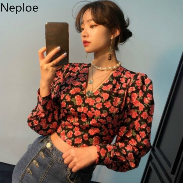 women's blouses & shirts neploe vintage v-neck lantern long sleeve blusas korean fashion short high waist shirt 2021 spring women flora, White
women's blouses & shirts neploe vintage v-neck lantern long sleeve blusas korean fashion short high waist shirt 2021 spring women flora, White
