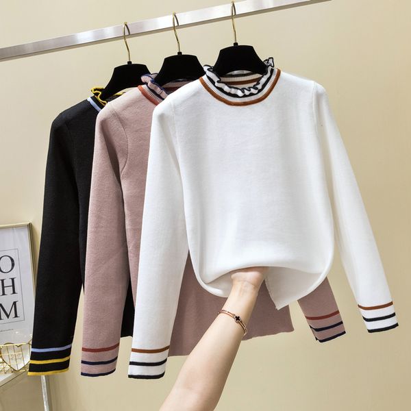 autumn striped knitted sweaters women winter half turtleneck ruffles long sleeve sweater pullover jumper korean womens clothing, White;black
autumn striped knitted sweaters women winter half turtleneck ruffles long sleeve sweater pullover jumper korean womens clothing, White;black