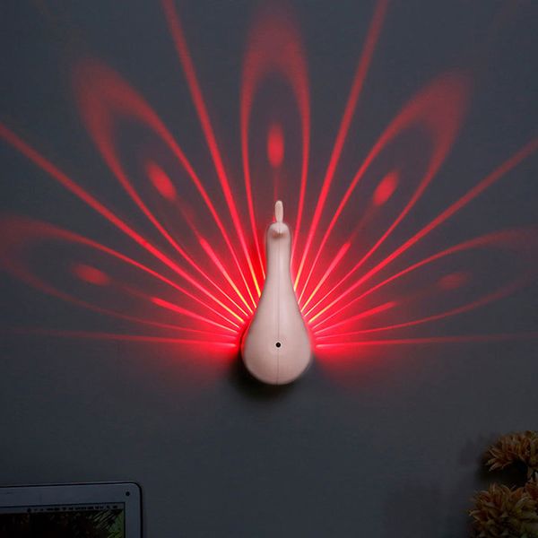 Led Wall Lights Colorful Night Lamp With Remote Projector Remote Control Touch Peacock Light Projection Wall Lamp For Kids Room