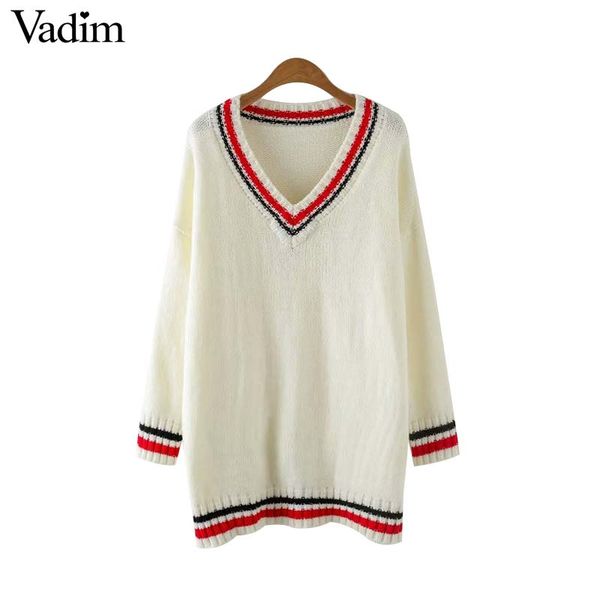 vadim women v neck knitted loose long sweater oversized warm thick long sleeve pullovers female casual striped ha335, White;black
vadim women v neck knitted loose long sweater oversized warm thick long sleeve pullovers female casual striped ha335, White;black