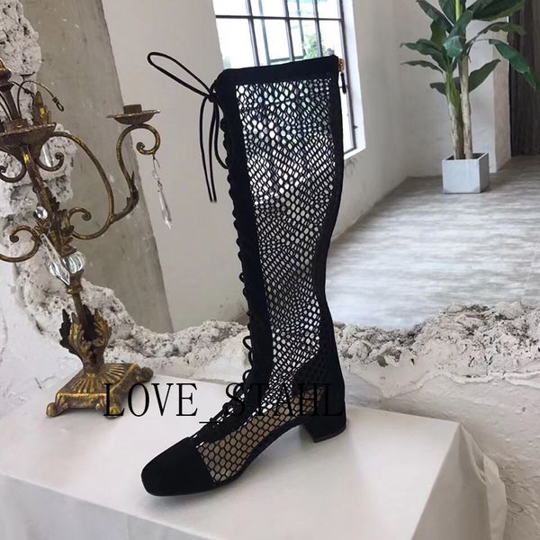 2019 women genuine leather stitching mesh high heel boots zipper lace-up breathable fashion roman street knee women's boots, Black
2019 women genuine leather stitching mesh high heel boots zipper lace-up breathable fashion roman street knee women's boots, Black