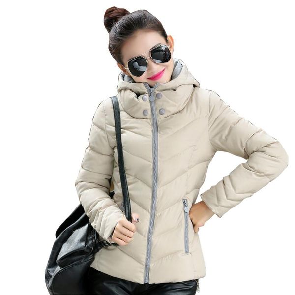 

warm coat long sleeve short autumn quilted zippered solid trench winter elegant ultra light hooded women down jacket lined, Black