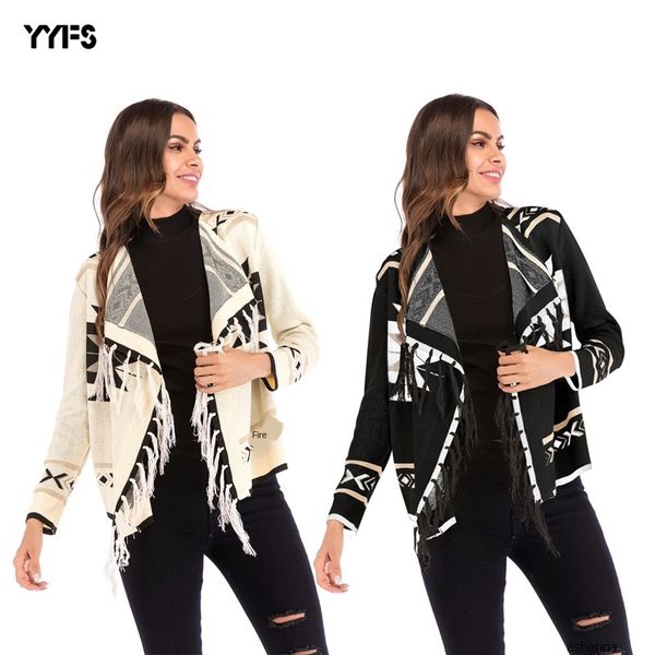 womens designer autumn geometric pattern tassel shawl coat color matching long sleeve knit cardiganwtkv, Black;brown
womens designer autumn geometric pattern tassel shawl coat color matching long sleeve knit cardiganwtkv, Black;brown