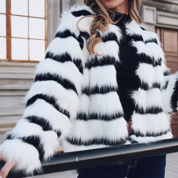 fashion black white striped faux fur coat autumn winter long-sleeved short style jacket women's o-neck warm coats plus size
fashion black white striped faux fur coat autumn winter long-sleeved short style jacket women's o-neck warm coats plus size