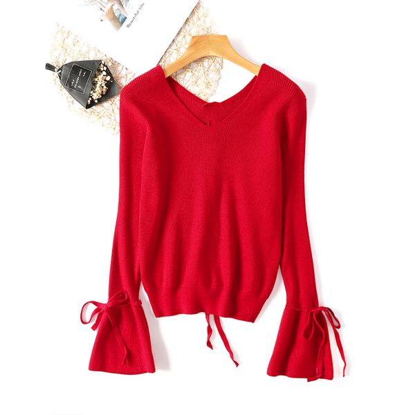 2019 new spring trumpet sleeve sweater women v-neck neck lace up knit shirt jacket pullover female, White;black
2019 new spring trumpet sleeve sweater women v-neck neck lace up knit shirt jacket pullover female, White;black