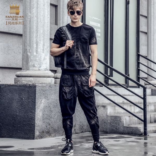 fanzhuan new fashion casual 2017 male men's summer short sleeved t shirt ninth pants set suit 711023 black slim, Gray
fanzhuan new fashion casual 2017 male men's summer short sleeved t shirt ninth pants set suit 711023 black slim, Gray