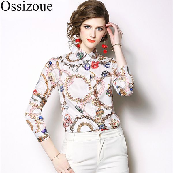 2019 autumn flower pattern print shirt turn-down collar blouses long sleeve work casual chiffon blouse women office shirts, White
2019 autumn flower pattern print shirt turn-down collar blouses long sleeve work casual chiffon blouse women office shirts, White