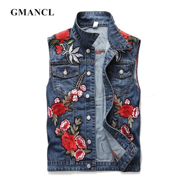 men streetwear flower embroidery hip hop slim fit jean sleeveless jackets motorcycle casual cotton solid denim vest coat, Black;brown
men streetwear flower embroidery hip hop slim fit jean sleeveless jackets motorcycle casual cotton solid denim vest coat, Black;brown