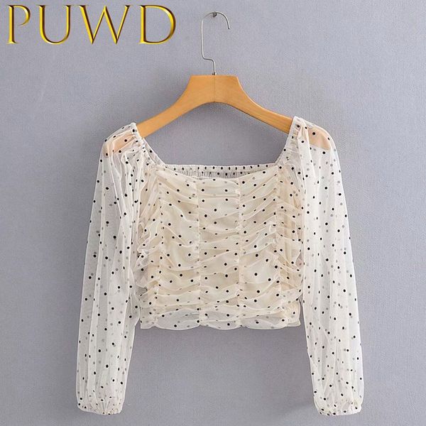 puwd 2020 spring new purple square collar pleated long sleeve polka dot mesh short fairy bubble sleeve shirt, White
puwd 2020 spring new purple square collar pleated long sleeve polka dot mesh short fairy bubble sleeve shirt, White