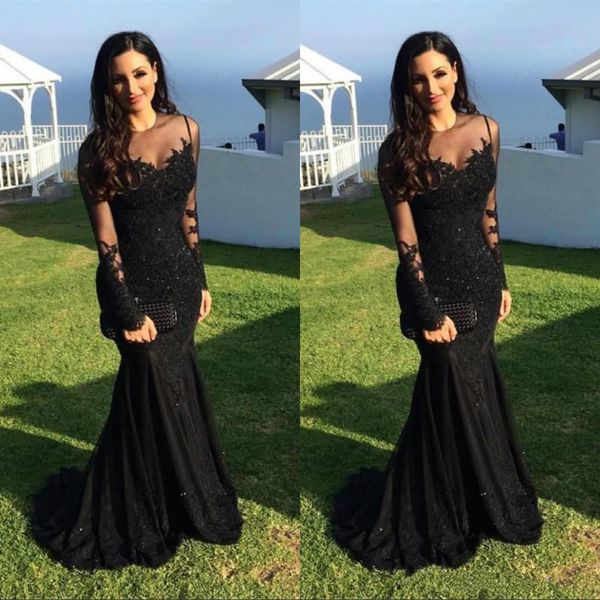 элегантный черный кружева русалка пром платья 2020 вечерние платья аппликация sheer шеи платье illusion с длинным рукавом вечерние платья, Black
элегантный черный кружева русалка пром платья 2020 вечерние платья аппликация sheer шеи платье illusion с длинным рукавом вечерние платья, Black