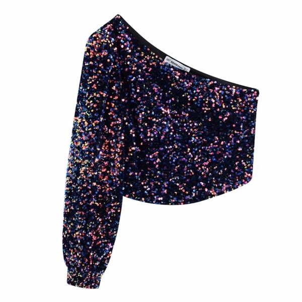 women one shoulder asymmetric sequins blouse shirts female high street colorful sequins shirts, White
women one shoulder asymmetric sequins blouse shirts female high street colorful sequins shirts, White