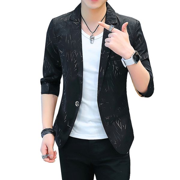 2019 spring and summer new striped print suit male korean version 7 points sleeve suit personality simple solid color clothes ti, White;black
2019 spring and summer new striped print suit male korean version 7 points sleeve suit personality simple solid color clothes ti, White;black