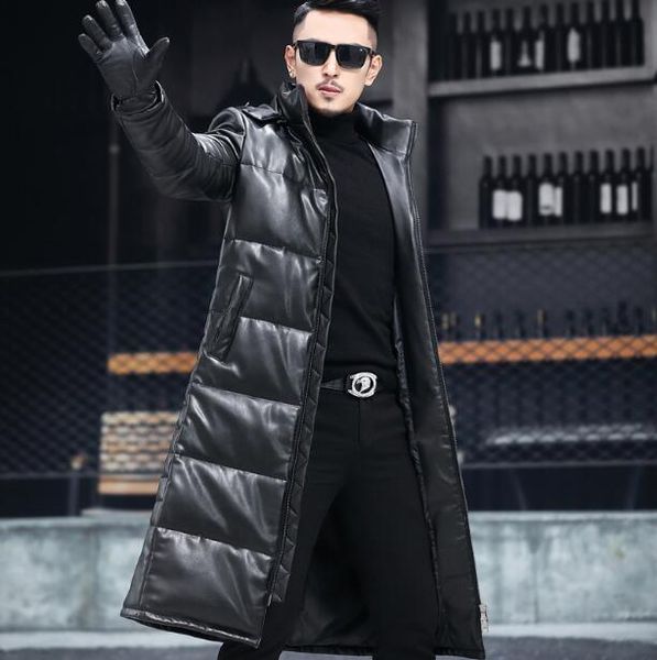 new over the knee long section leather down jacket men's leather detachable hooded windbreaker thick warm men's jacket, Black
new over the knee long section leather down jacket men's leather detachable hooded windbreaker thick warm men's jacket, Black