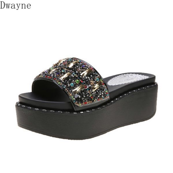 women's slippers wear 2020 spring new korean wild rhinestone thick bottom beach sandals and slippers, Black
women's slippers wear 2020 spring new korean wild rhinestone thick bottom beach sandals and slippers, Black