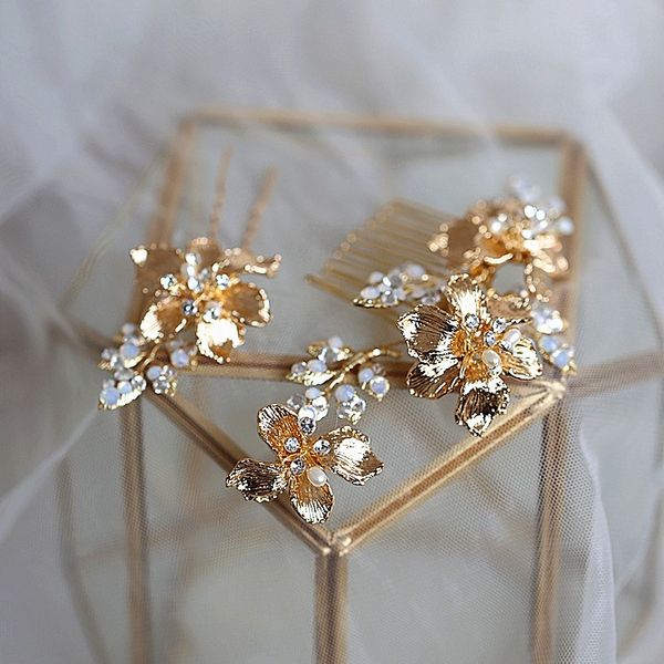 jonnafe gold silver color floral bridal hair comb pin pearls hair ornament wedding accessories women headpiece, Golden;white
jonnafe gold silver color floral bridal hair comb pin pearls hair ornament wedding accessories women headpiece, Golden;white