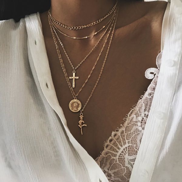 multiple layers cross necklaces for women gold color charm coin pendants necklace choker boho collares a384, Silver
multiple layers cross necklaces for women gold color charm coin pendants necklace choker boho collares a384, Silver