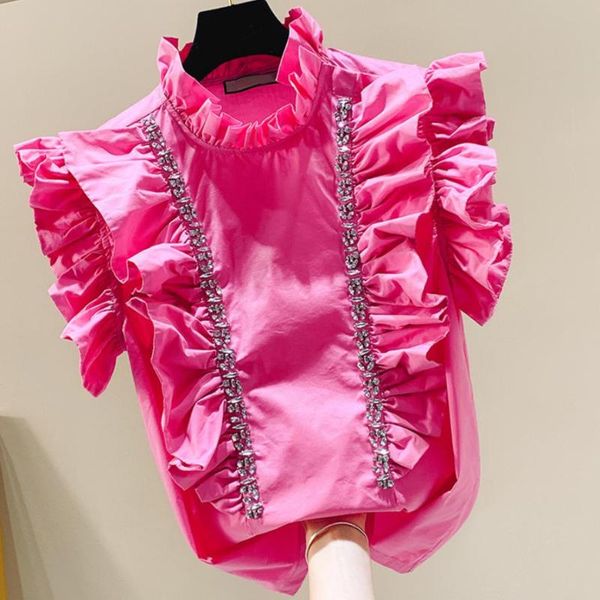 2019 new sleeveless women beading pink ruffles blouse women chiffon shirts stand collar elegant, White
2019 new sleeveless women beading pink ruffles blouse women chiffon shirts stand collar elegant, White