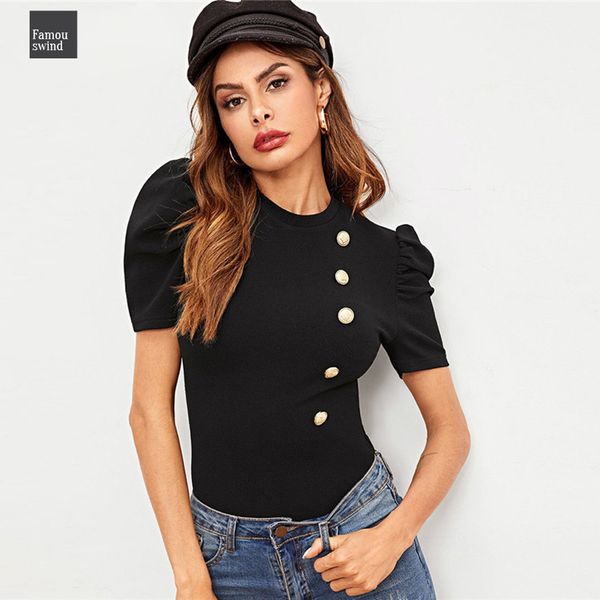 women shirts black puff sleeve buttoned tee ladies elegant plain 2019 textured summer streetwear short sleeve, White
women shirts black puff sleeve buttoned tee ladies elegant plain 2019 textured summer streetwear short sleeve, White