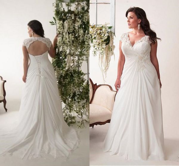 plus size beach wedding dresses 2019 cap sleeve chiffon lace beaded lace-up v-neck pleated sheath wedding gown vestidos de noiva, White
plus size beach wedding dresses 2019 cap sleeve chiffon lace beaded lace-up v-neck pleated sheath wedding gown vestidos de noiva, White