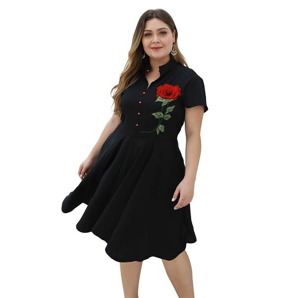 plus sizewomen's black medium and long embroidery decal short sleeve dress, Black;gray
plus sizewomen's black medium and long embroidery decal short sleeve dress, Black;gray