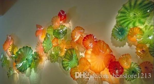 oem mouth blown murano glass flower wall art craft plates wall decorative glass wall plates