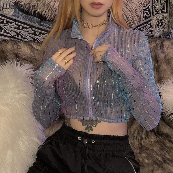 weirdgirl women see through jacket zip up sequins slim party club harajuku autumn new streetwear reflective shirts, Black;brown
weirdgirl women see through jacket zip up sequins slim party club harajuku autumn new streetwear reflective shirts, Black;brown