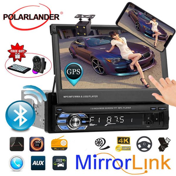 

7" 1din mirror link bluetooth car radio gps stereo touch screen head unit usb/aux/sd radio cassette player autoradio auto tapes