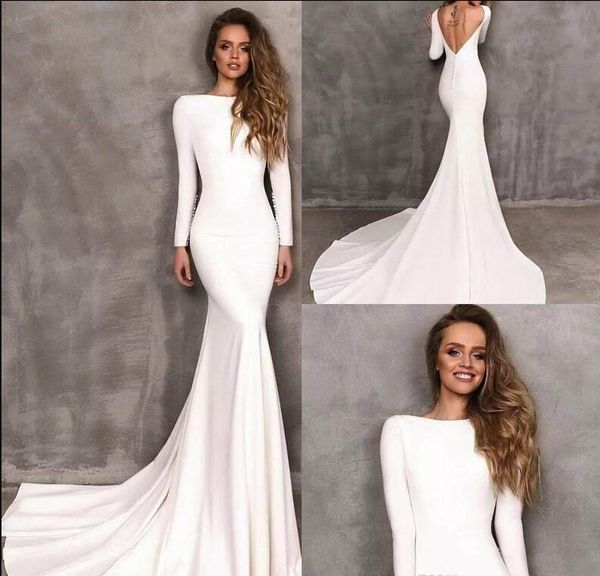 vintage berta mermaid wedding dresses with long sleeves bateau backless bridal gowns stain vestidos de novia wedding dress custom made, White
vintage berta mermaid wedding dresses with long sleeves bateau backless bridal gowns stain vestidos de novia wedding dress custom made, White
