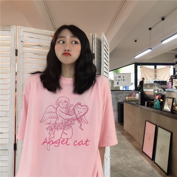 summer new korean pink cute kawaii cartoon harajuku shirt loose wild angel cartoon print half sleeve chic female t-shirt, White
summer new korean pink cute kawaii cartoon harajuku shirt loose wild angel cartoon print half sleeve chic female t-shirt, White