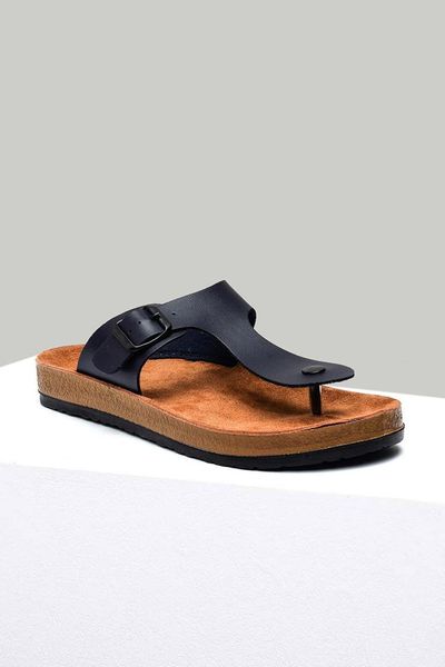derimod genuine leather navy blue male slippers, Black