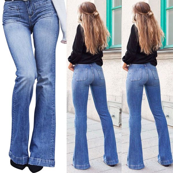 womens stretch bell bottoms retro classic vintage casual waist wide leg flare denim jeans, Blue
womens stretch bell bottoms retro classic vintage casual waist wide leg flare denim jeans, Blue