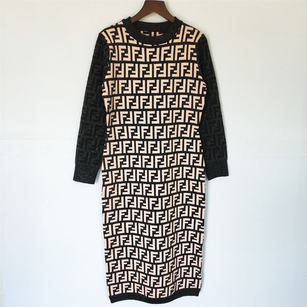 Women fashion knitted dress Europe-America new classic dresses luxury FF jacquard knitted dress gold silver thread wool blend dress selling
Women fashion knitted dress Europe-America new classic dresses luxury FF jacquard knitted dress gold silver thread wool blend dress selling