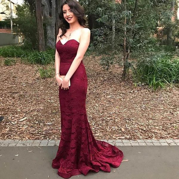 burgundy lace evening dresses strapless sweetheart neckline long mermaid floor length 2019 prom party gowns pageant dress custom size, Black;red
burgundy lace evening dresses strapless sweetheart neckline long mermaid floor length 2019 prom party gowns pageant dress custom size, Black;red