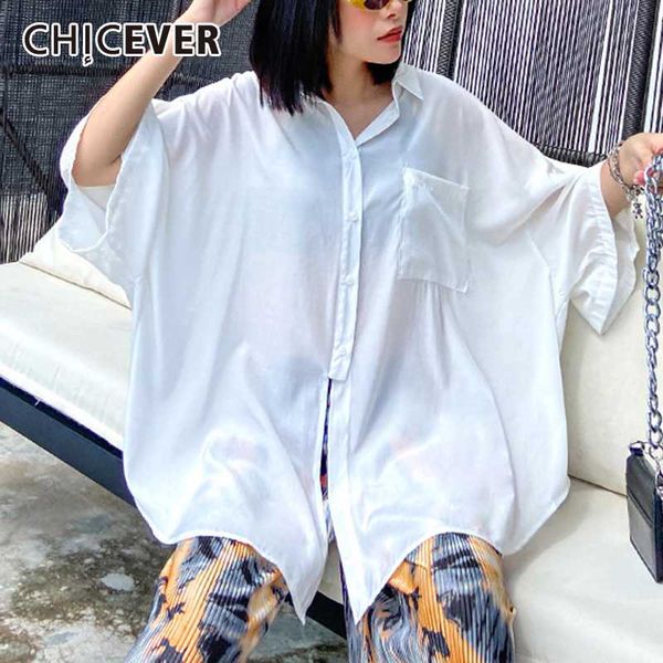 women's blouses & shirts chicever blouse lapel collar batwing short sleeve loose size irregular hem summer female 2021 fashion, White
women's blouses & shirts chicever blouse lapel collar batwing short sleeve loose size irregular hem summer female 2021 fashion, White