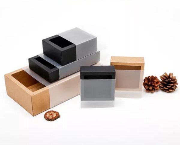 black/brown kraft paper drawer boxes with frosted pvc cover diy handmade soap craft jewel box wedding party gift packaging sn2218
black/brown kraft paper drawer boxes with frosted pvc cover diy handmade soap craft jewel box wedding party gift packaging sn2218
