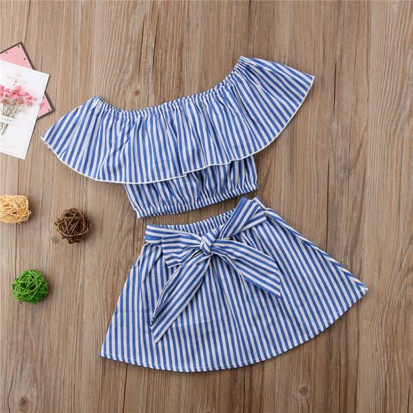 summer casual kids baby girl set clothing off shoulder shirt crop +bow tie tutu skirt 2pcs children striped outfits, White
summer casual kids baby girl set clothing off shoulder shirt crop +bow tie tutu skirt 2pcs children striped outfits, White
